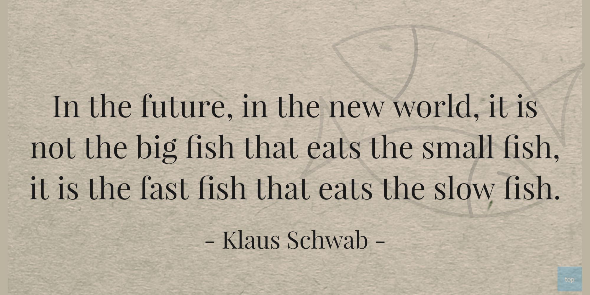 In the future, in the new world, it is not the big fish that eats the small fish, it is the fast fish that eats the slow fish. - Klaus Schwab quote