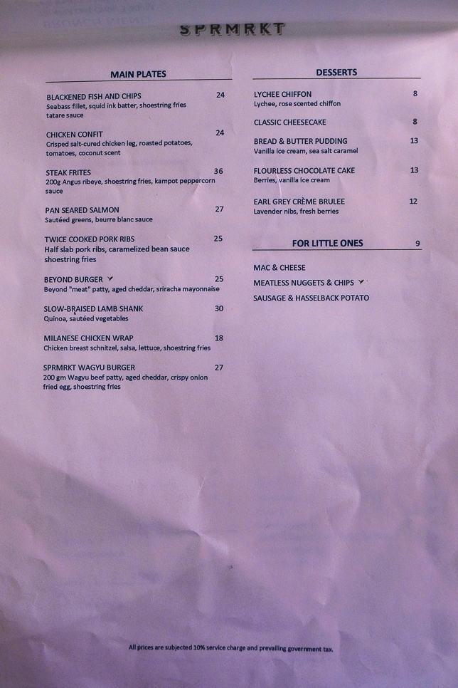 menu of SPRMRKT at STPI Robertson Quay.