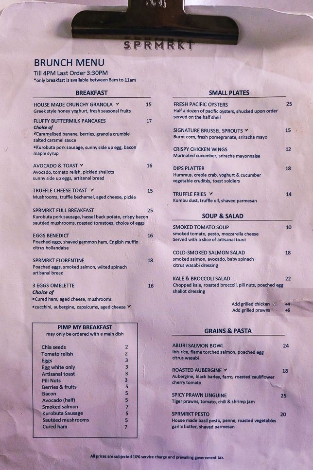 menu of SPRMRKT at STPI Robertson Quay.
