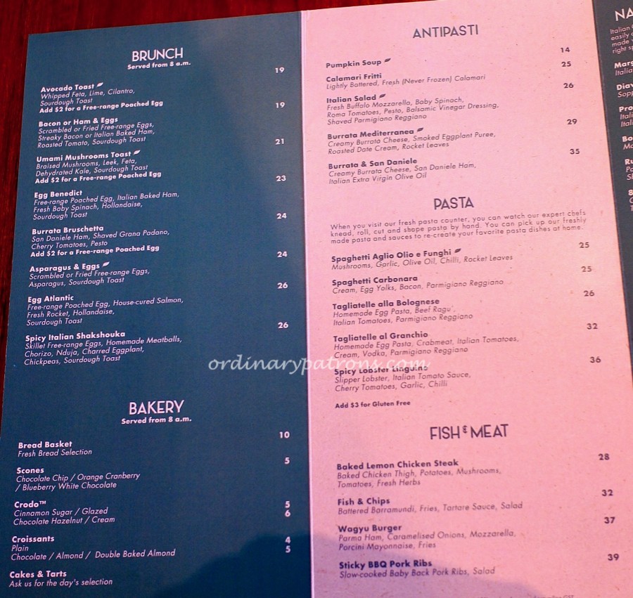 Da Paolo Dempsey Restaurant menu