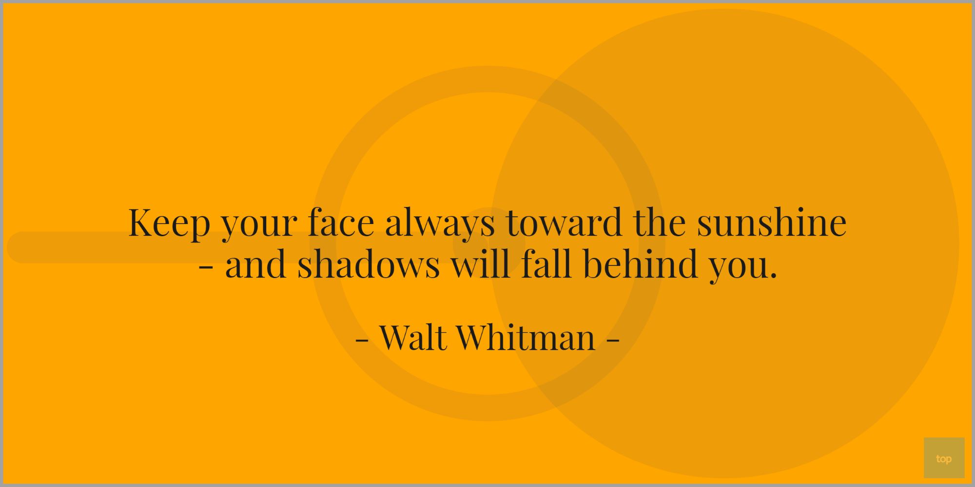 Keep your face always toward the sunshine - and shadows will fall behind you. - Walt Whitman quote