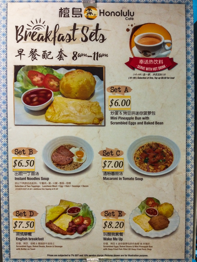 Breakfast Sets -  Menu at Honolulu Cafe