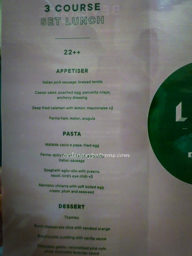 LINO Pasta Bar - $22++ Set Lunch Menu
