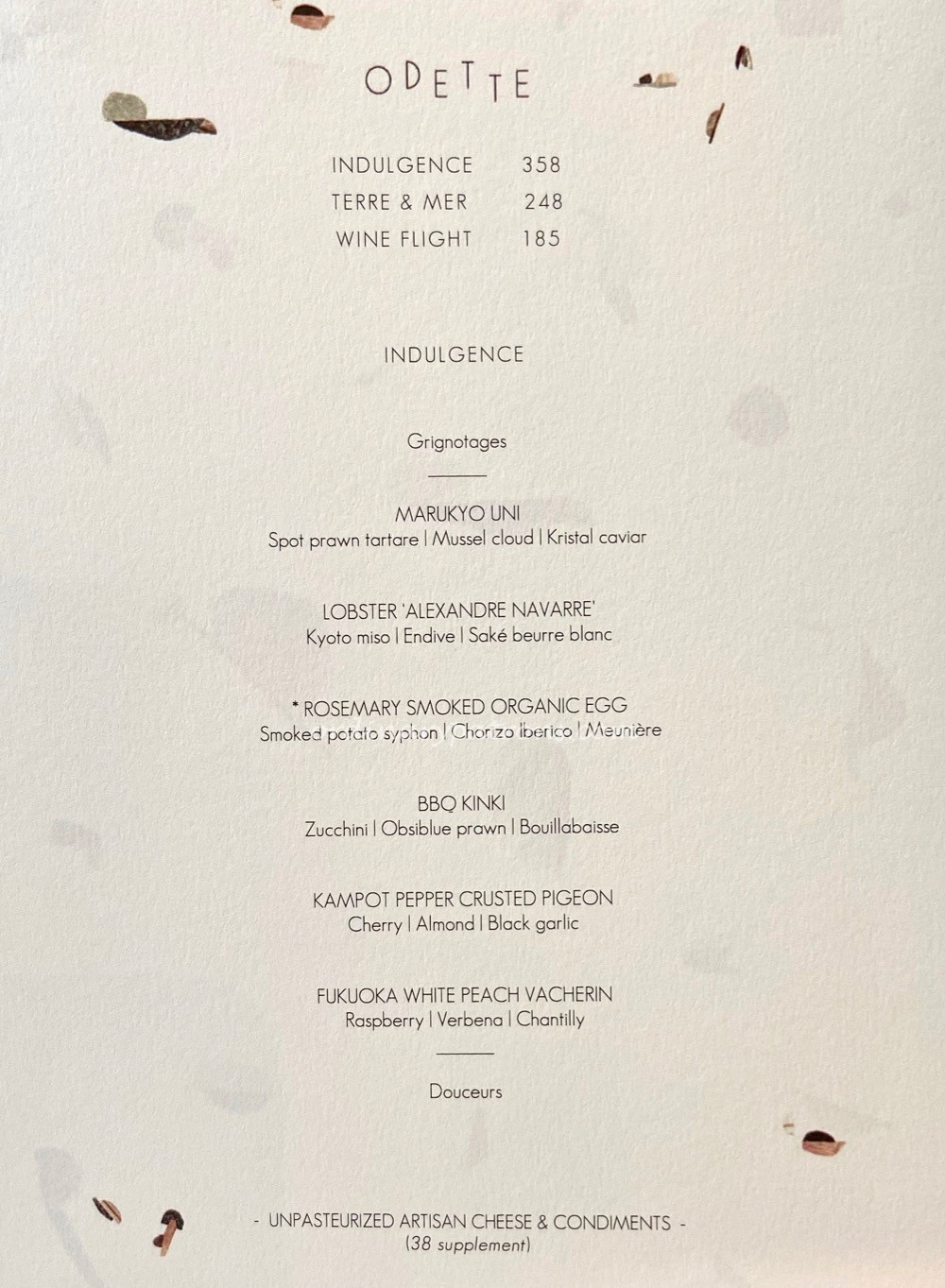 Odette Singapore Restaurant Menu 2020