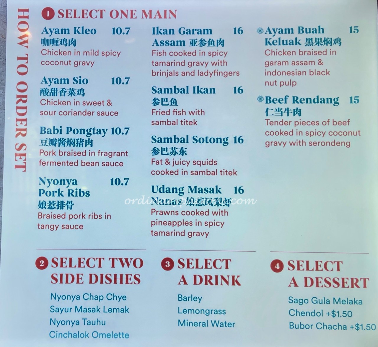 TingKat PeraMakan Thomson Plaza - Peranakan food menu
