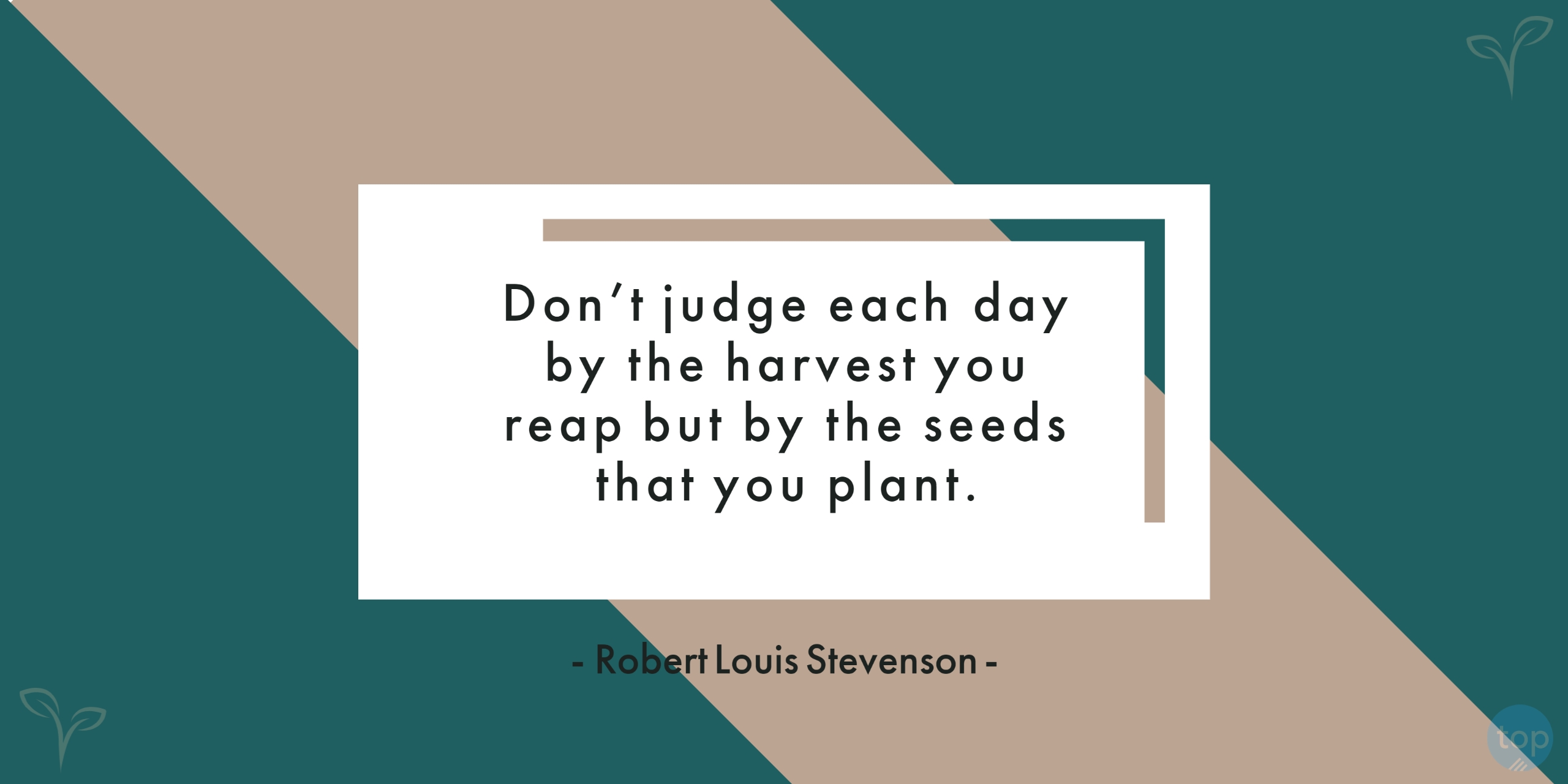 Don't judge each day by the harvest you reap but by the seeds that you plant. - Robert Louis Stevensonuote