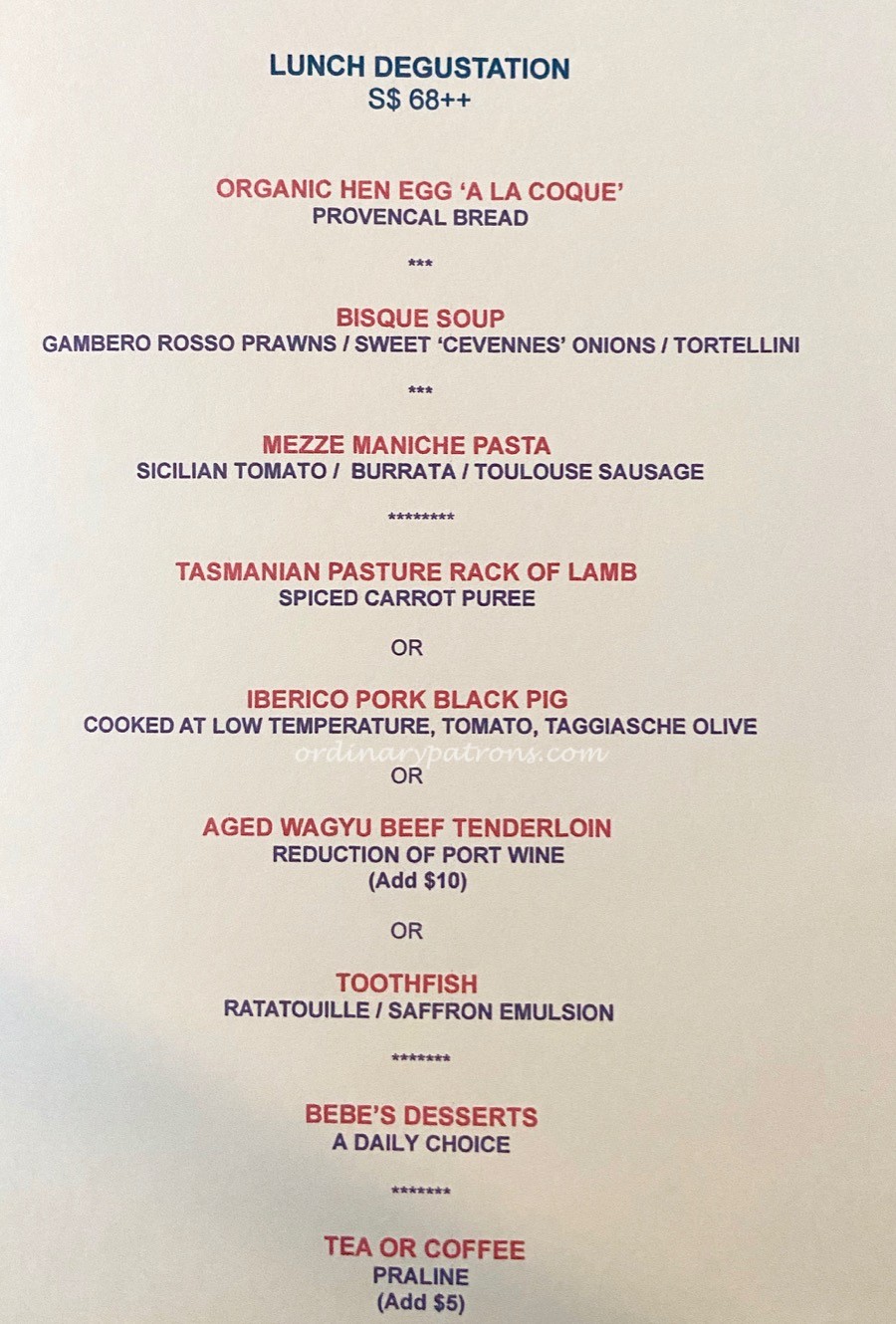 Nicolas Le Restaurant -Lunch menu