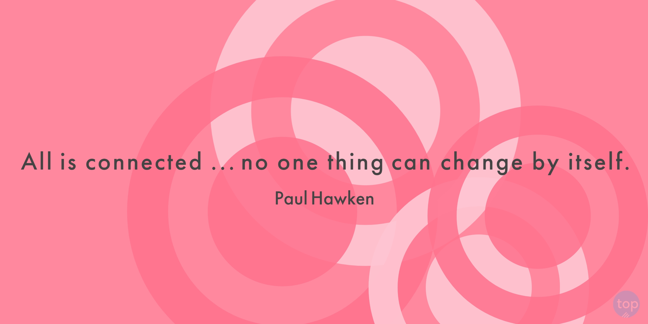 All is connected ... no one thing can change by itself. - Paul Hawkenquote