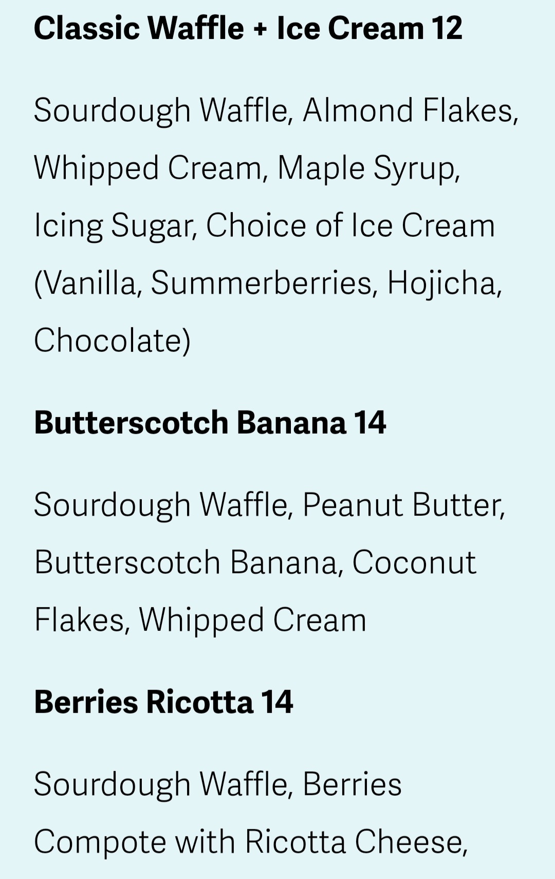 East Coast Commune's menu
