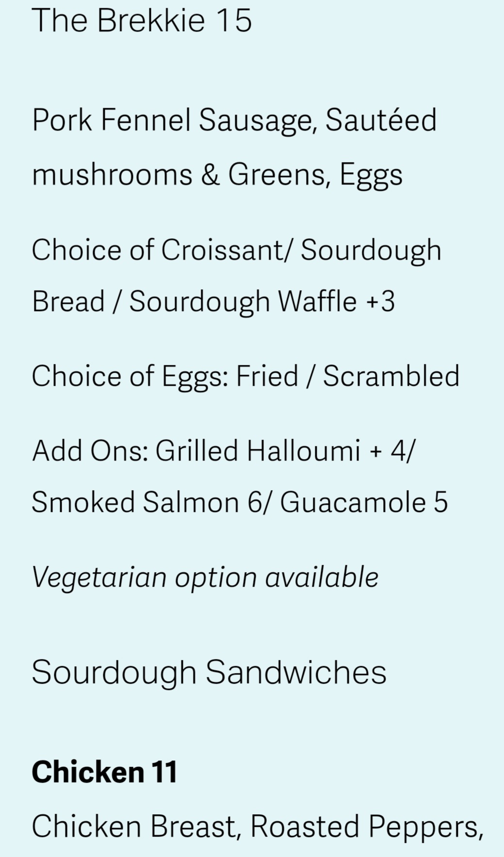 East Coast Commune's menu