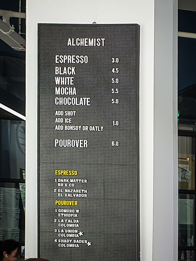 Menu of Alchemist.