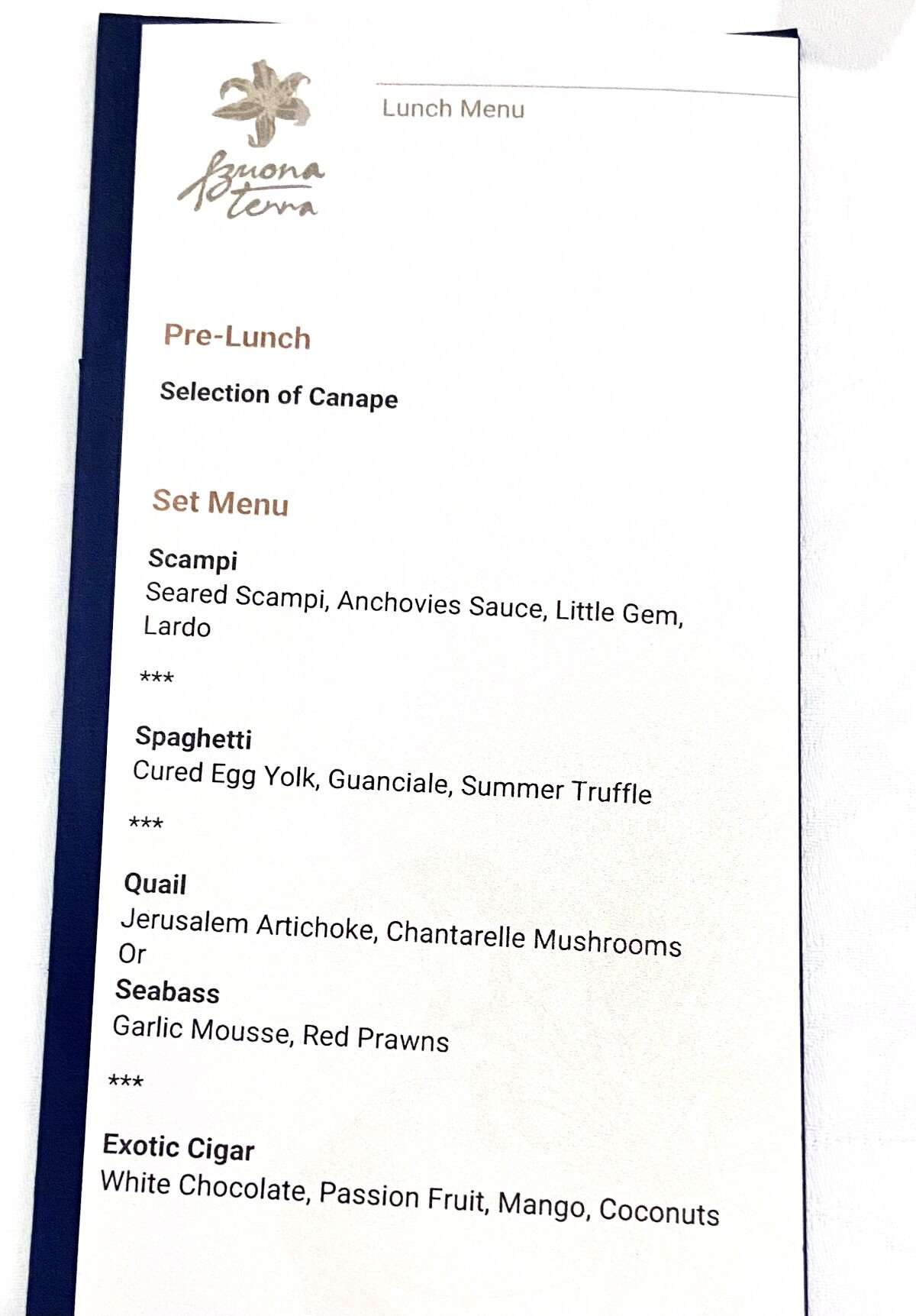 Buona Terra Lunch Menu Michelin Star Italian Restaurant Singapore