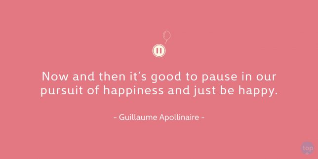 Now and then it’s good to pause in our pursuit of happiness and just be happy. - Guillaume Apollinairequote