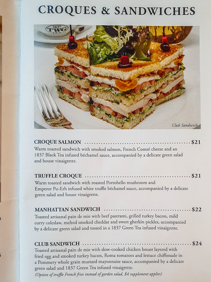 Menu of TWG Tea at Swissotel The Stamford, Raffles City