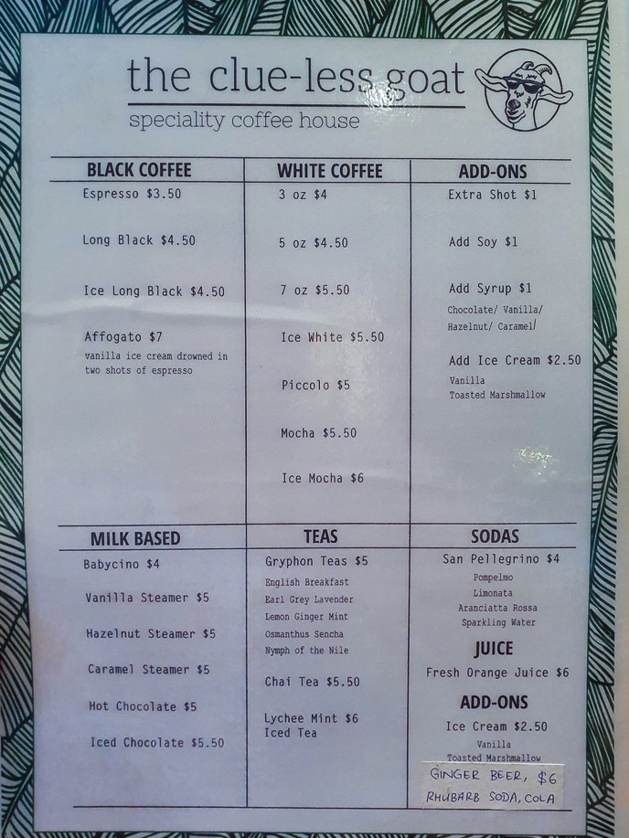 Menu of The Clueless Goat Cafe
