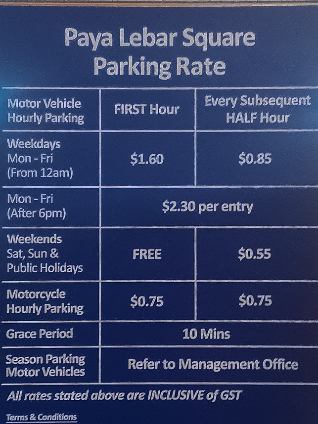 Paya Lebar Square Parking Charges