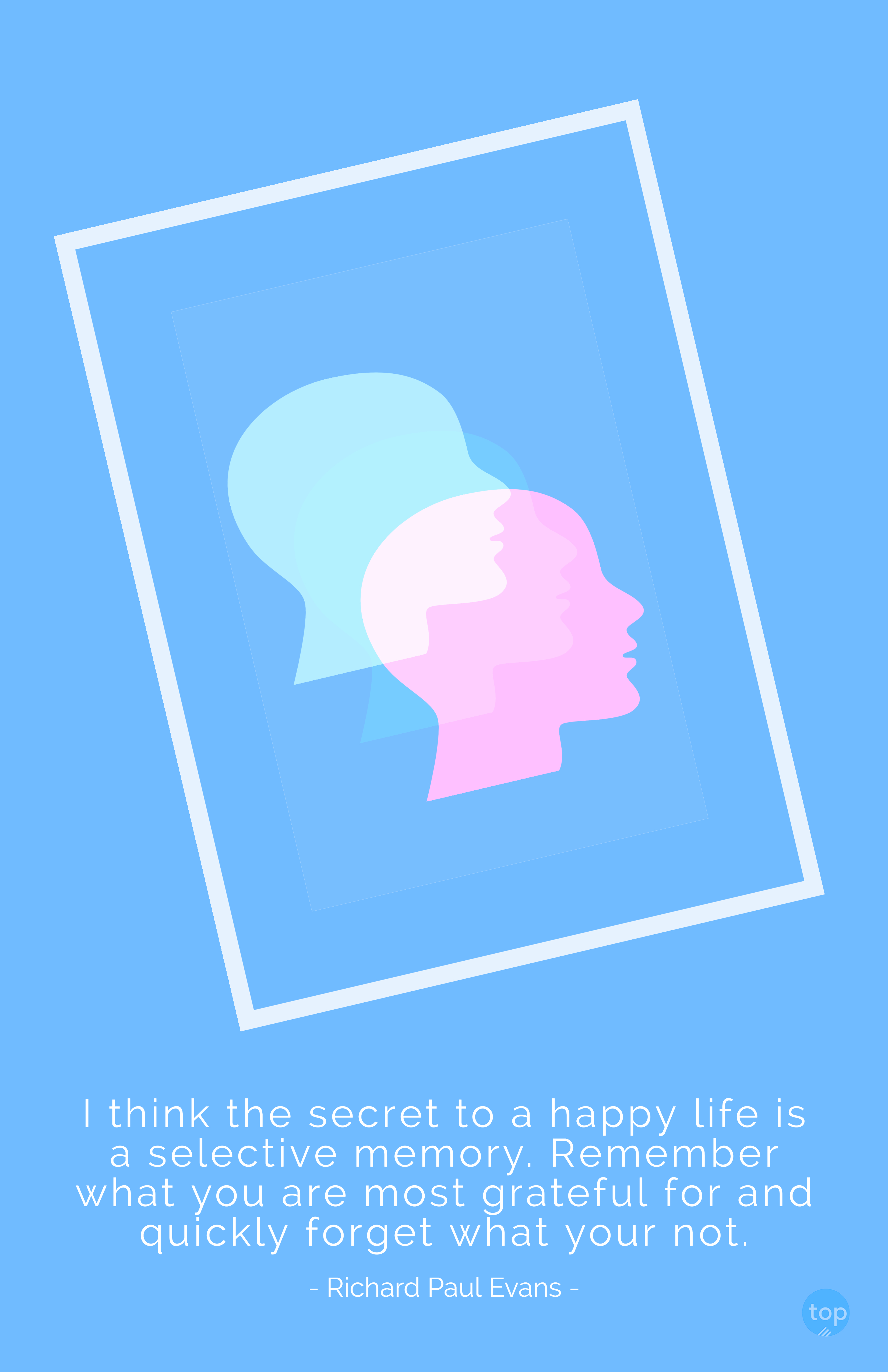 I think the secret to a happy life is a selective memory. Remember what you are most grateful for and quickly forget what your not. - Richard Paul Evansquote