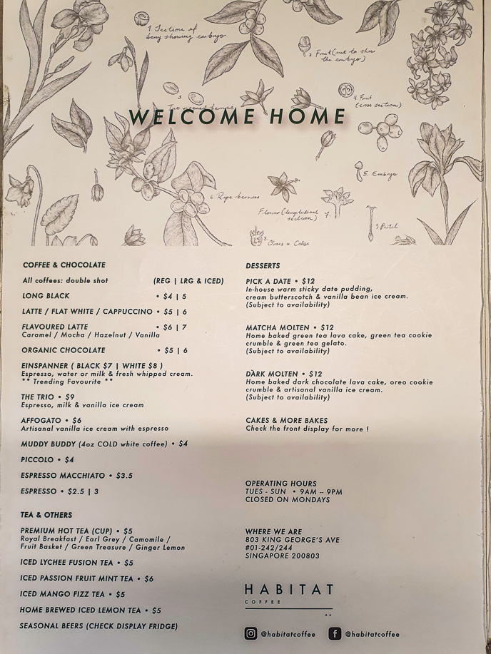 Menu of Habitat Coffee