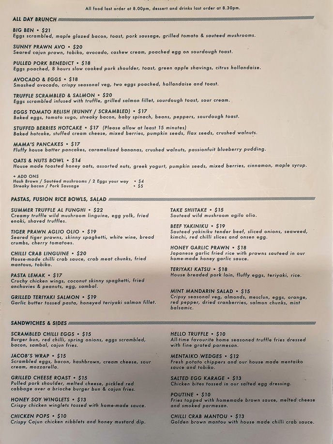 Brunch Menu of Habitat Coffee