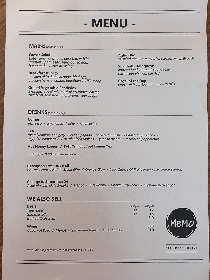 Memo Cafe Set Lunch Menu