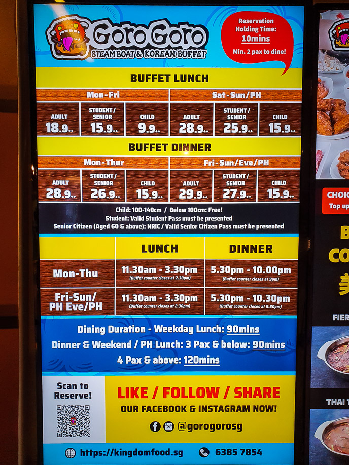 GoroGoro Steamboat & Korean Buffet Prices