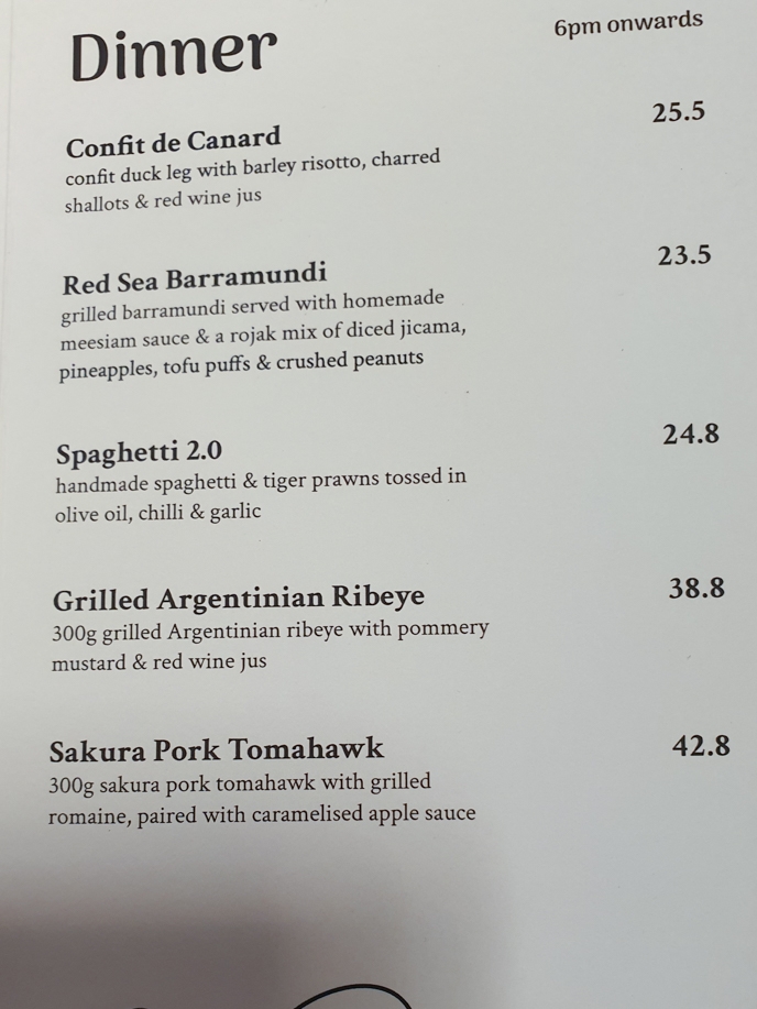 Seng House Dinner Menu
