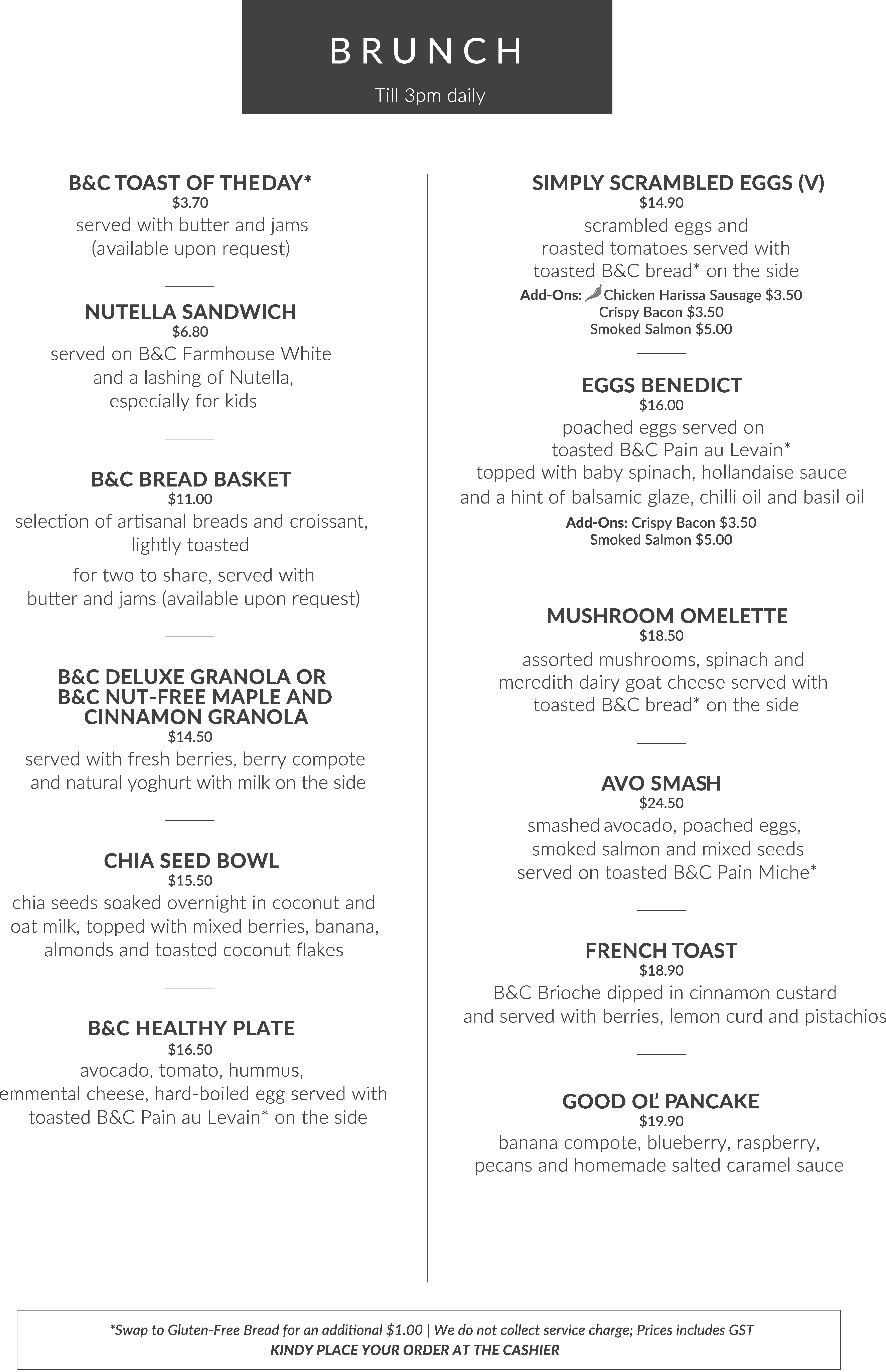 Baker & Cook Menu