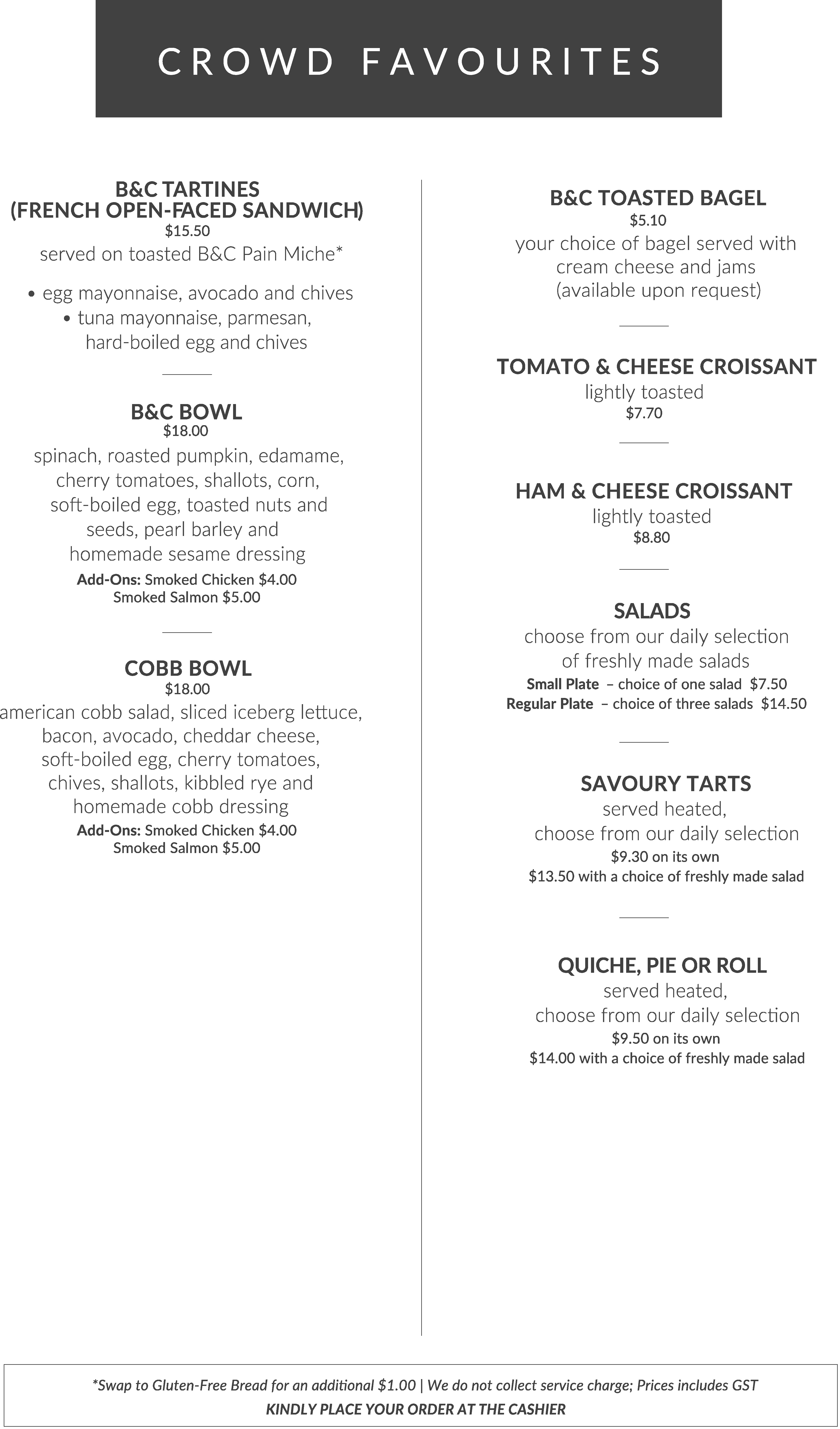 Baker & Cook Menu