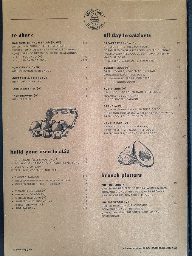 Menu of Beastly Girls Sandwich Bar
