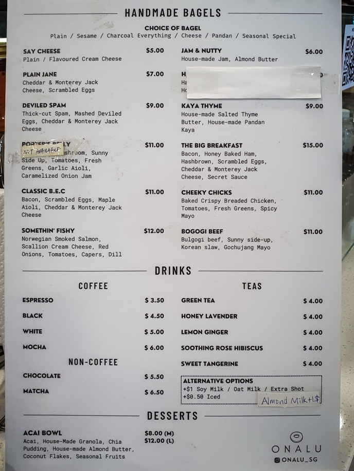 Menu of Onalu Bagel Haus