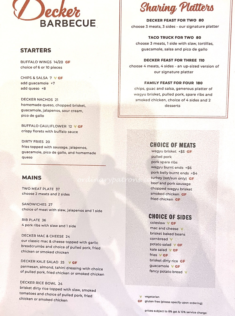 Decker Barbecue menu
