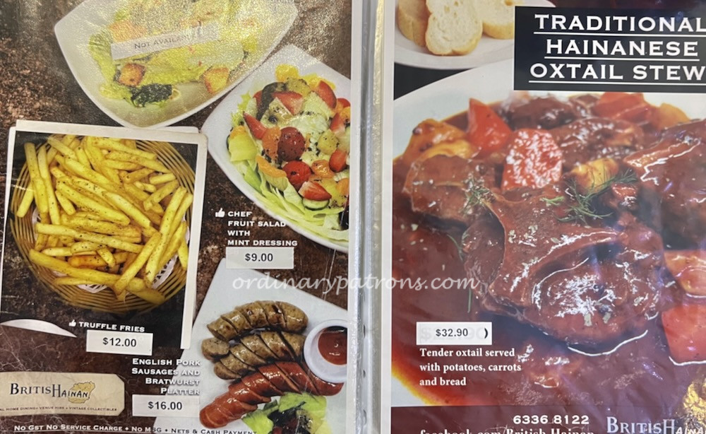 British Hainan Joo Chiat menu
