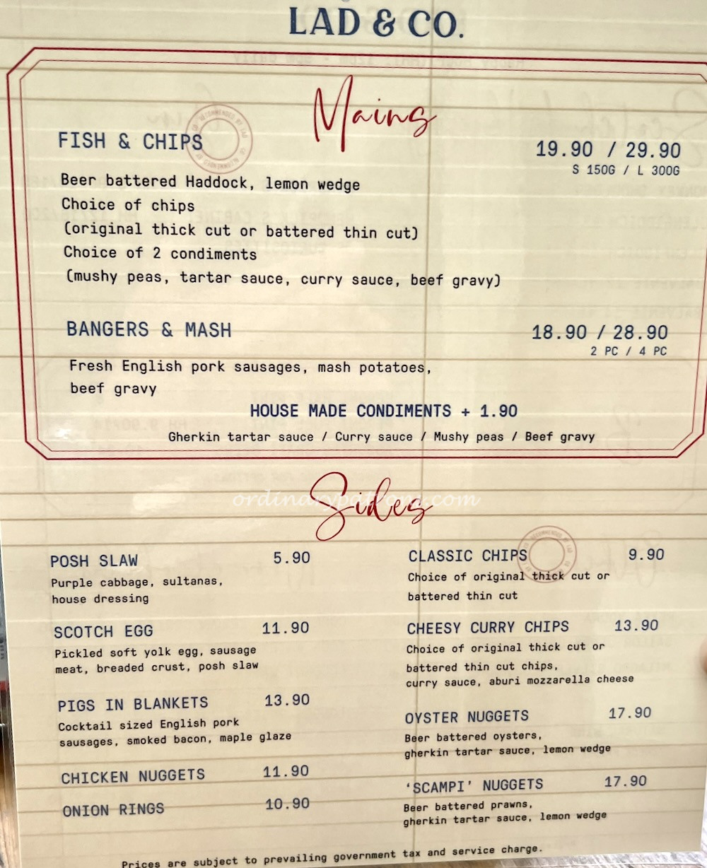 Lad & Co menu