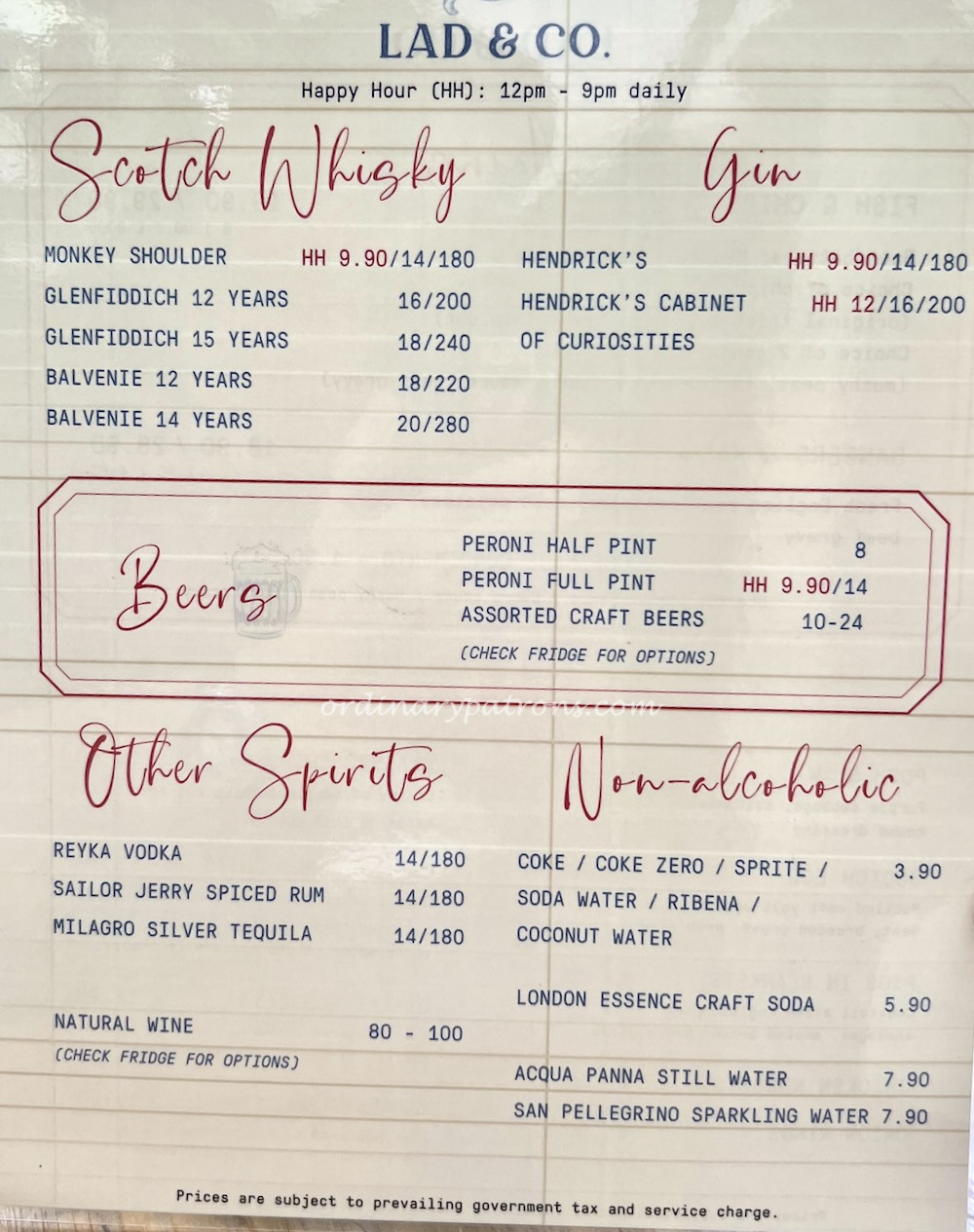 Lad & Co menu