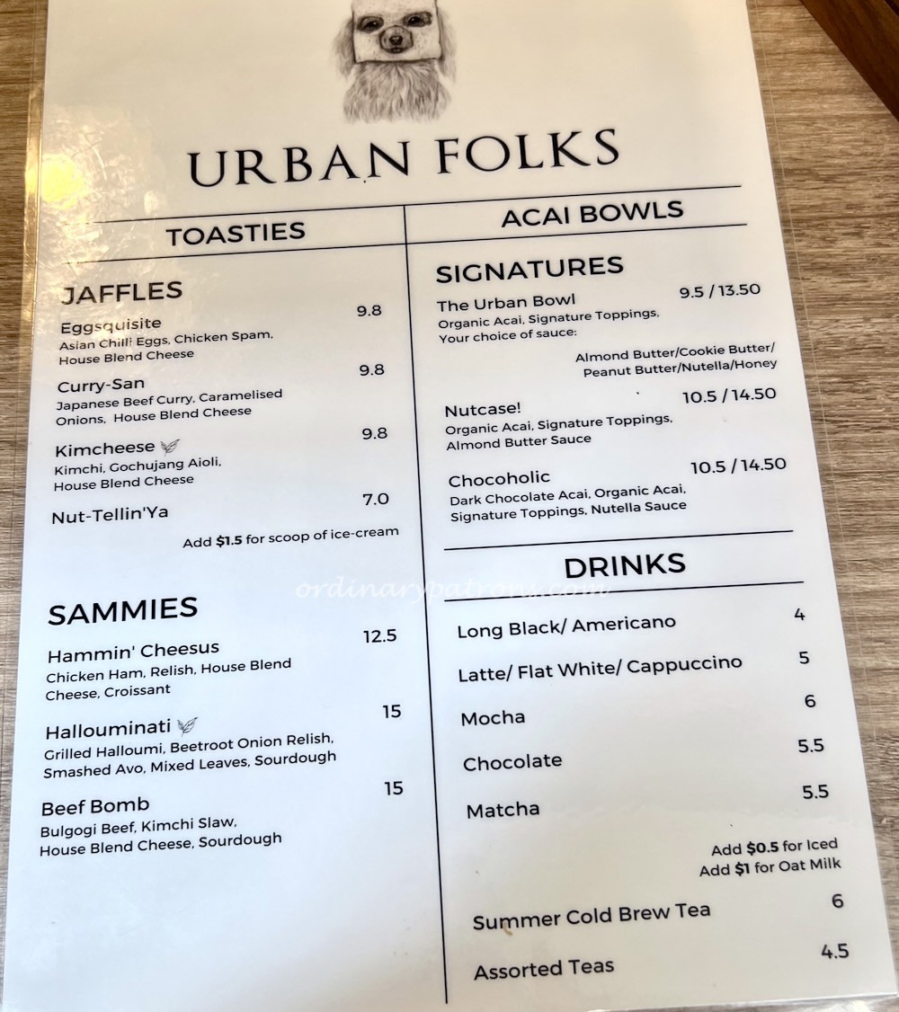 Urban Folks Margaret Market Menu