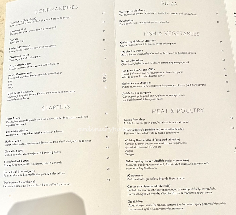Brasserie Astoria Singapore Victoria Concert Hall  Food Menu