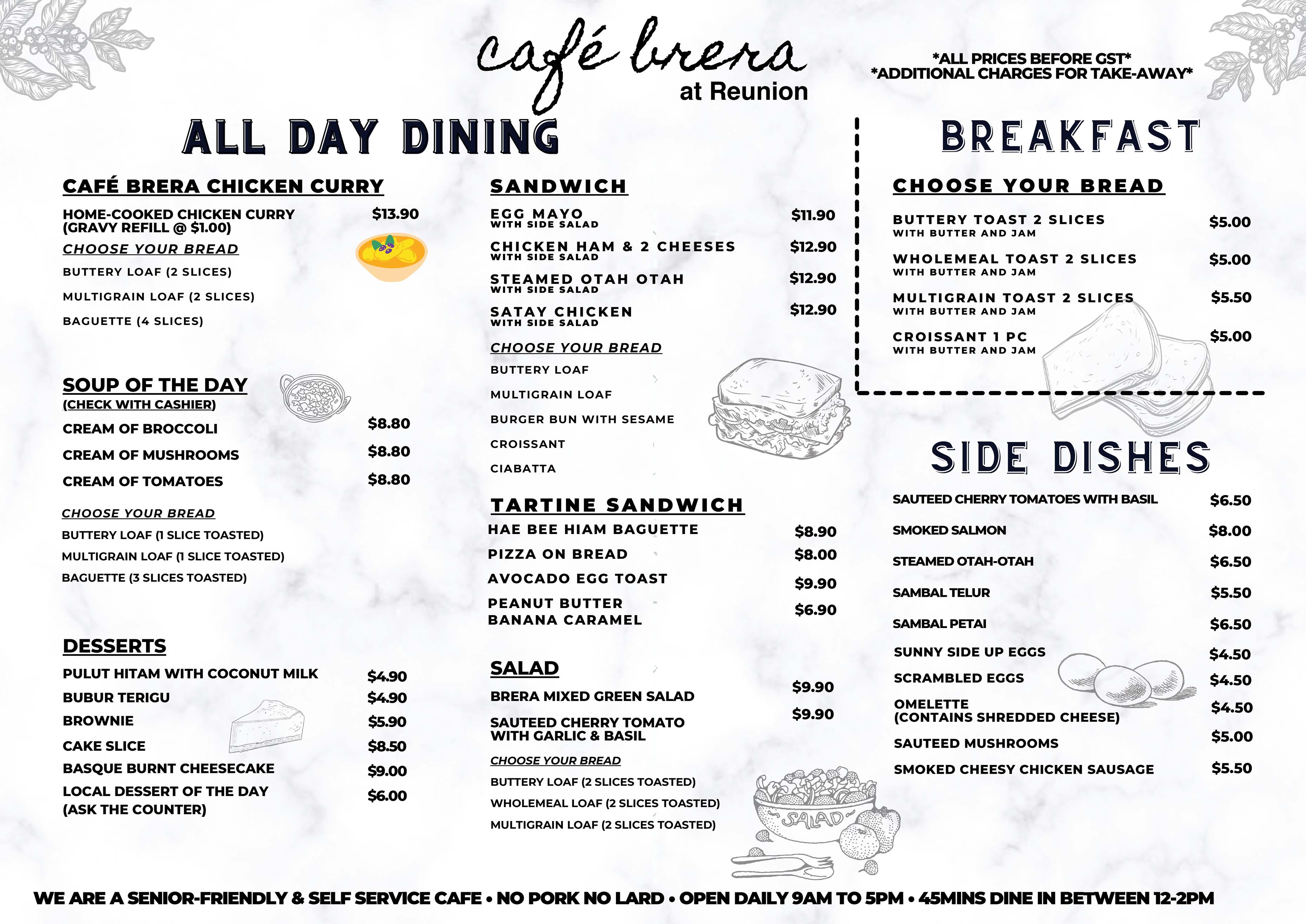 Menu of Café Brera