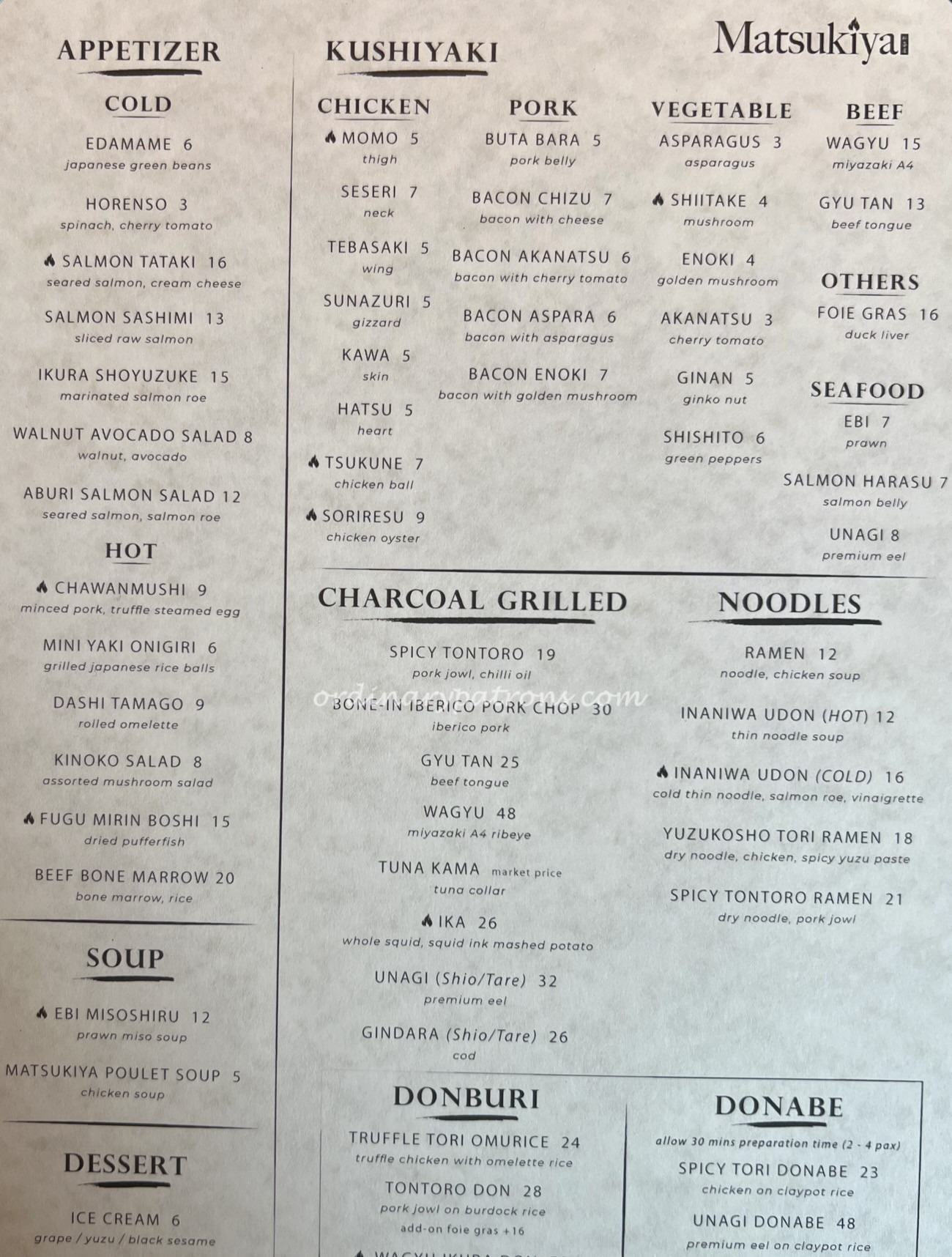Matsukiya Holland Village Menu