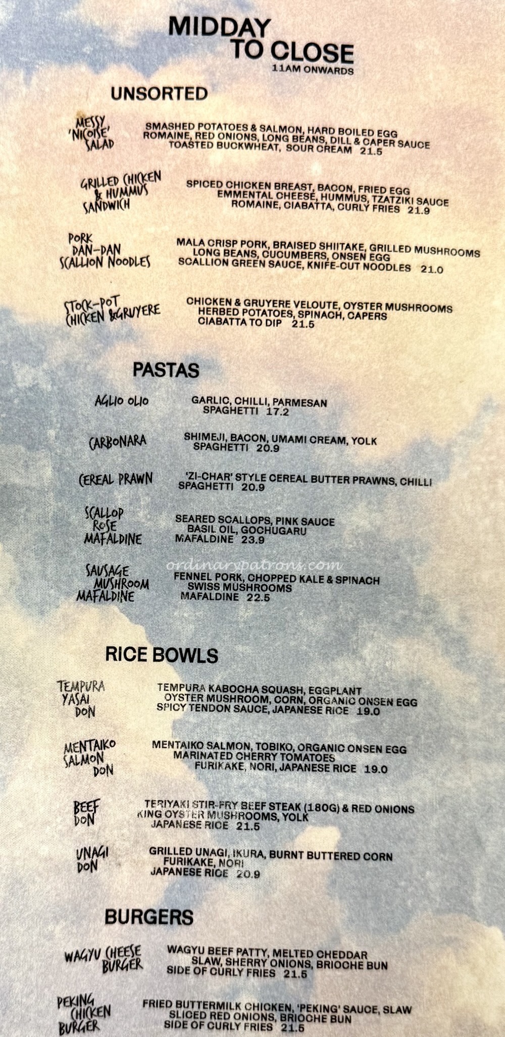 Moonchild Cafe Menu