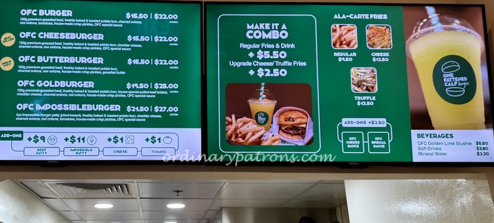 One Fattened Calf Burgers menu