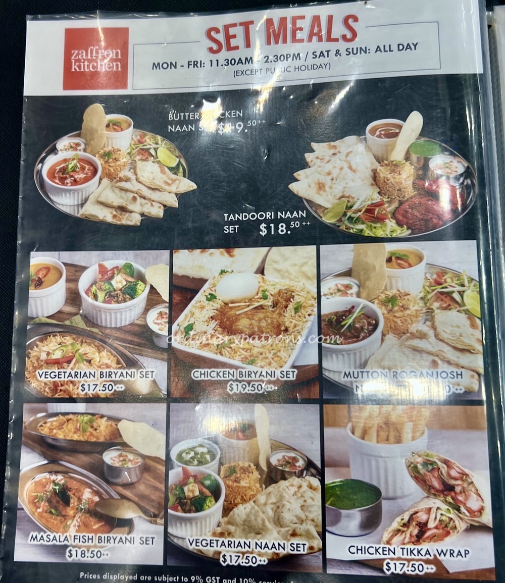 Zaffron Kitchen Star Vista Menu