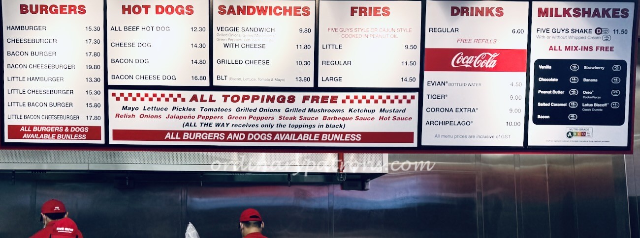 Five Guys Singapore Menu