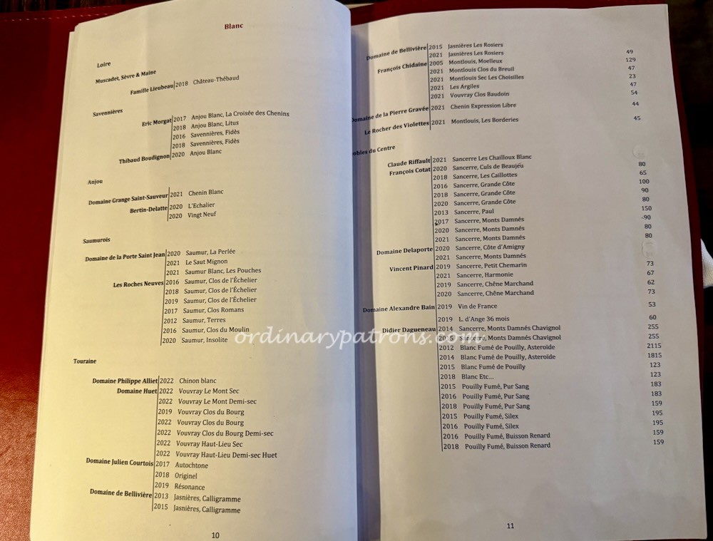 La Table des Caves Paris wine list