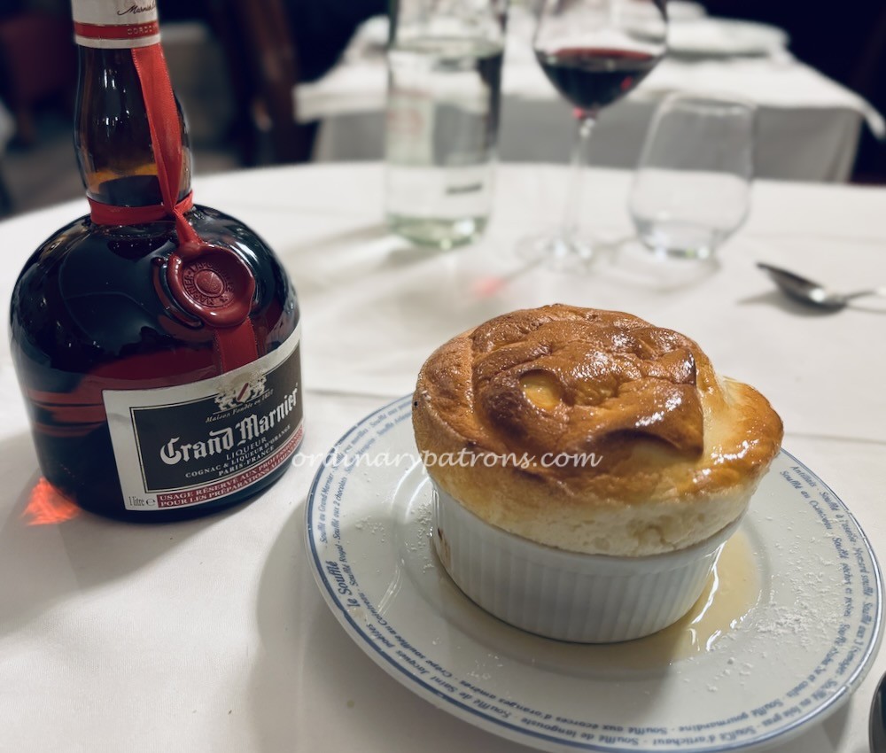 beef bourguignon soufflé (22€) and a sweet Grand Marnier soufflé