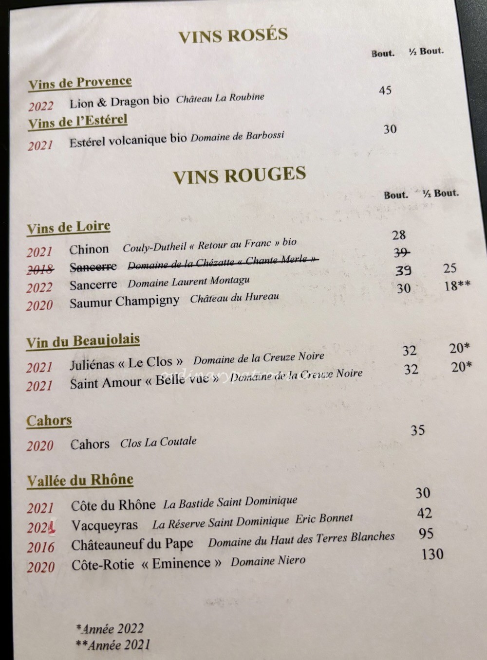Le Soufflé Paris wine menu