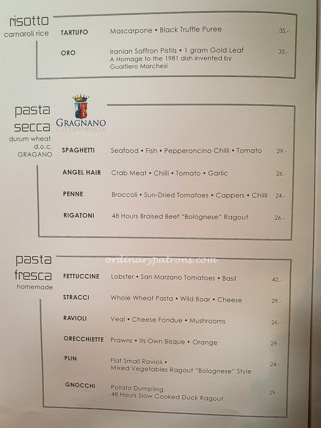 OSO Ristorante Menu Oasia Hotel Italian Restaurant 