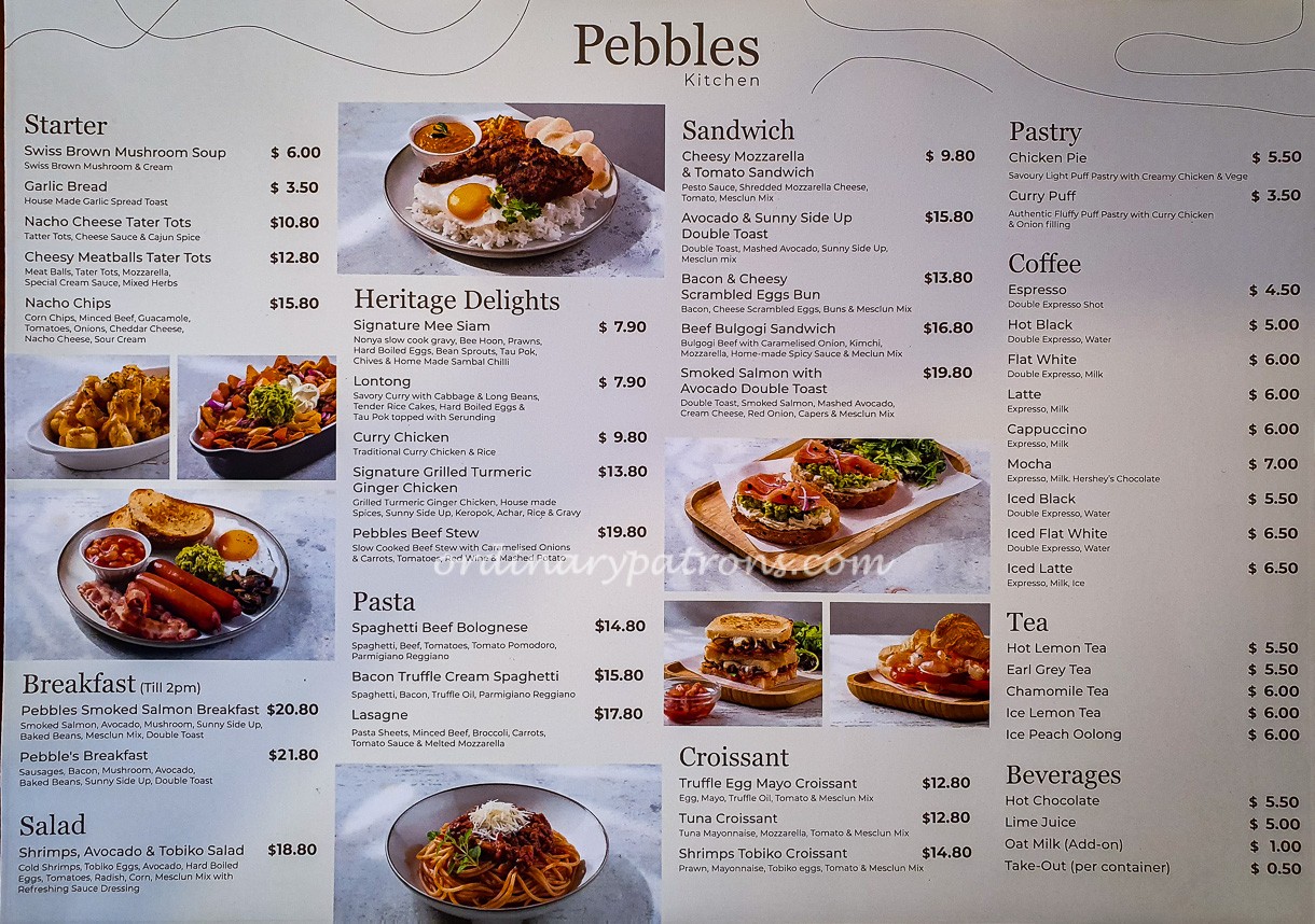 Pebbles Kitchen Menu