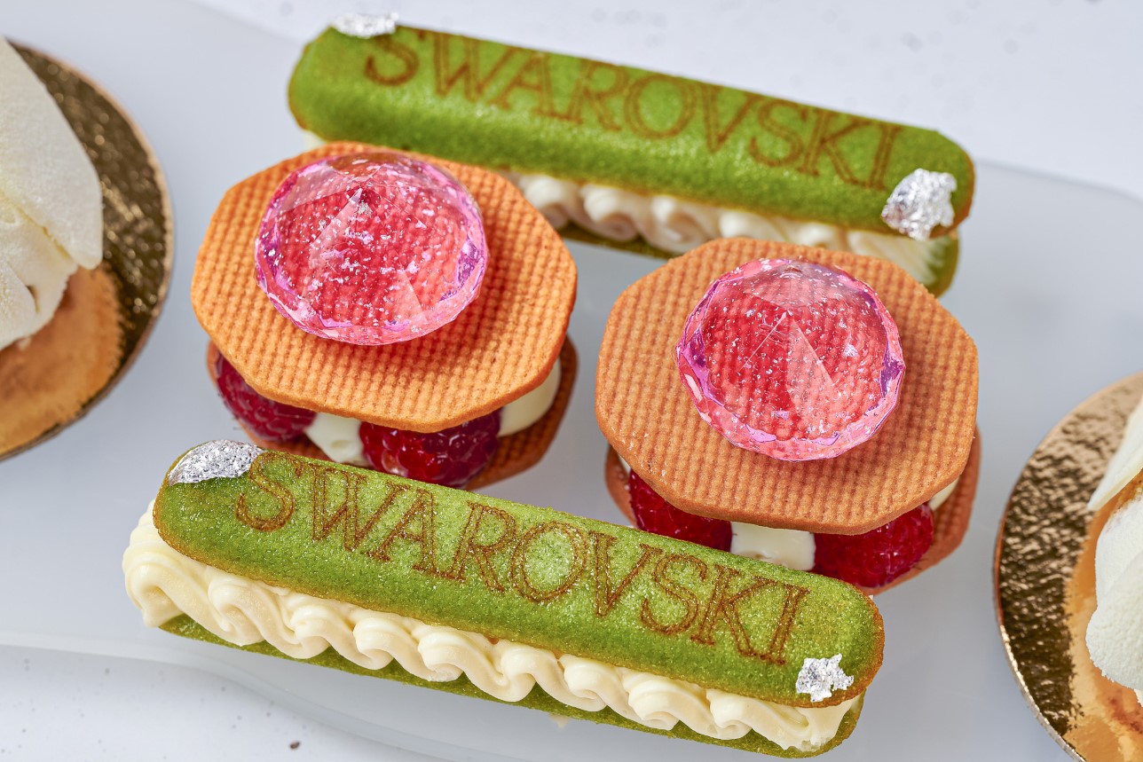 Swarovski High Tea at SKAI_Swarovski Pistachio Cherry Almond Genoa and Golden Raspverry Rose Mascarpone Octagon Sable
