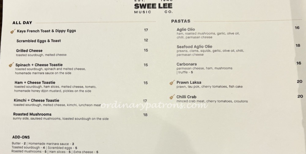 Swee Lee Clarke Quay Cafe Menu
