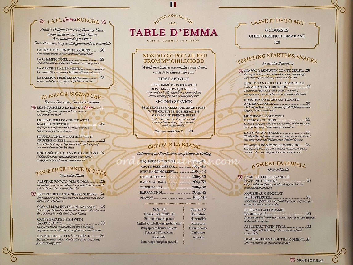 La Table d’Emma Menu